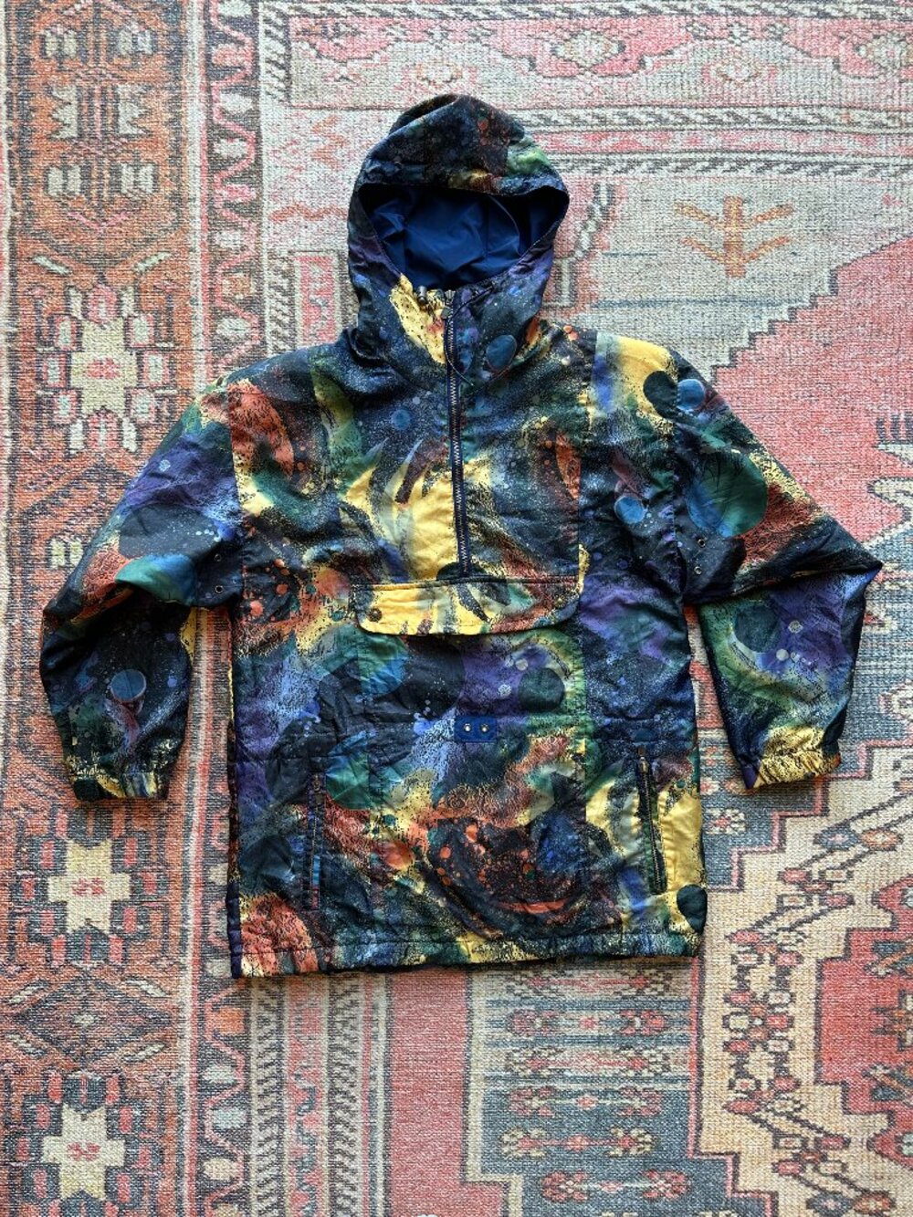 Vintage 90s Roffe Graphic Abstract Cosmic Print Anorak Windbreaker Jacket